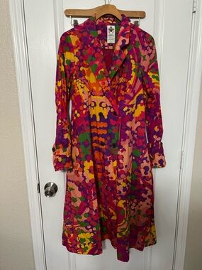 NWOT Roopa Pemmaraju Duster Trench Jacket Abstract Mod Rainbow 100% Cotton S